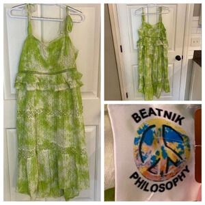 New! Beatnik Philosophy eyelet midi Dress Green White tie dye nwt 33701